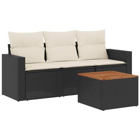 Set Divani da Giardino 4 pz con Cuscini Nero in Polyrattan - Foto 1