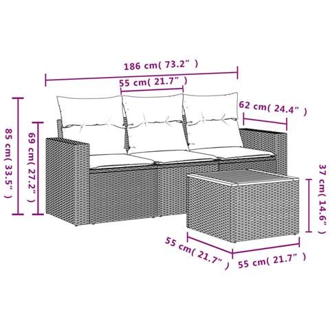 Set Divani da Giardino 4 pz con Cuscini Nero in Polyrattan - Foto 3