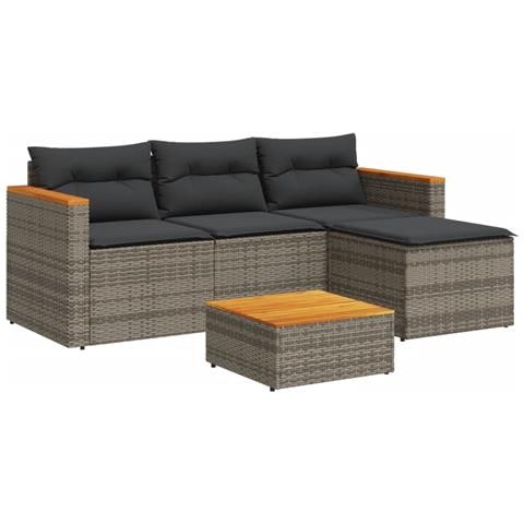 Set Divani Da Giardino 3 Pz Con Cuscini Grigio In Polyrattan - Foto 2