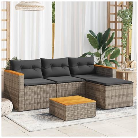 Set Divani Da Giardino 3 Pz Con Cuscini Grigio In Polyrattan - Foto 3