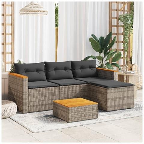 Set Divani Da Giardino 3 Pz Con Cuscini Grigio In Polyrattan - Foto 1
