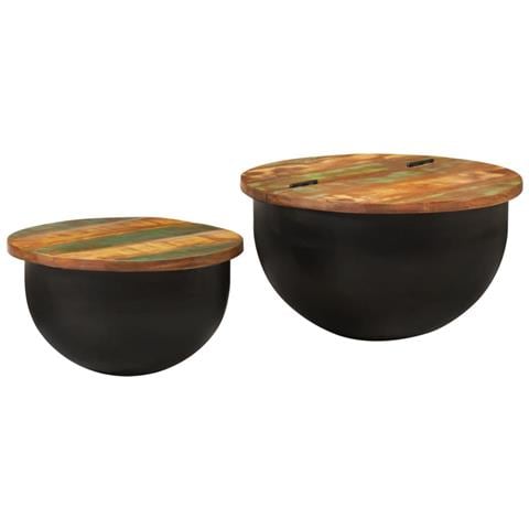 Set Tavolini Da Salotto 2 Pz Nero In Legno Massello Di Recupero - Foto 1