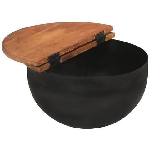 Set Tavolini Da Salotto 2 Pz Nero In Legno Massello Di Recupero - Foto 3