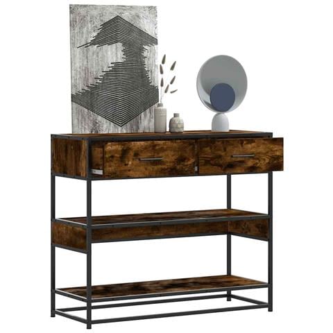 Tavolino Consolle Rovere Fumo 90x35x80 Cm In Legno Multistrato - Foto 1