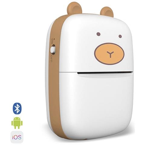 Dam Mini Stampante Termica Portatile Bluetooth, A Forma Di Orso, Compatibile Con Android E Ios. 200 Dpi. 8,5x4,2x11,5 Cm. Colore Bianco - Foto 1