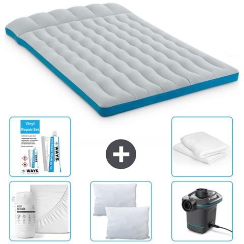 Set Materassino Gonfiabile - 193x127x24 Cm - Blu - Include Accessori Coordinati Cb2 - Foto 1