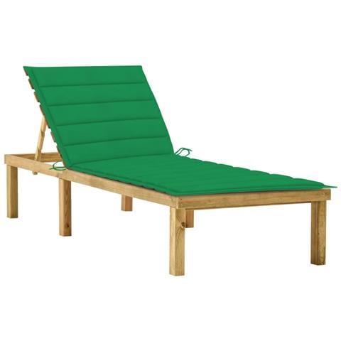 Lettino Da Giardino Con Cuscino Verde Legno Di Pino Impregnato - Foto 2