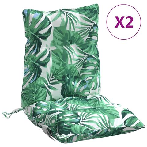 Cuscini Sedia Schienale Basso 2 Pz Motivo Foglie Tessuto Oxford - Foto 1