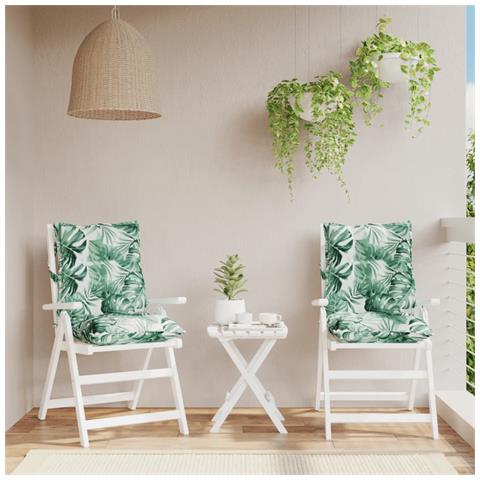 Cuscini Sedia Schienale Basso 2 Pz Motivo Foglie Tessuto Oxford - Foto 8