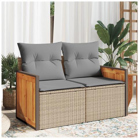 Divano da Giardino con Cuscini a 2 Posti Beige in Polyrattan - Foto 2