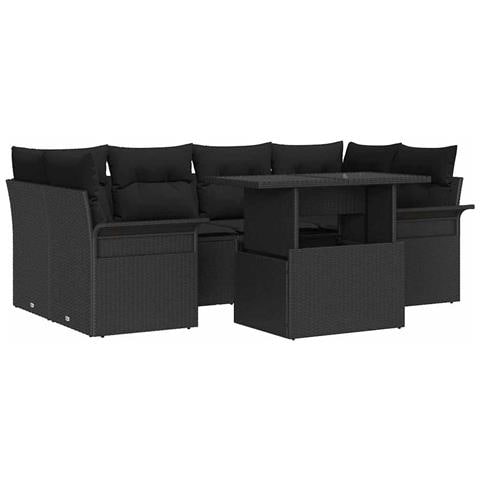 Set Divani Giardino 7 Pezzi con Cuscini Polyrattan Nero, Divano Giardino Due Posti con Ripostiglio e Cuscini Polyrattan Nero - Foto 1