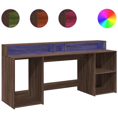 Scrivania con Luci LED Marrone Rovere 200x55x91 cm Truciolato - Foto 1