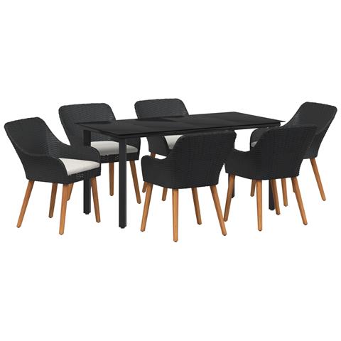 Set pranzo giardino 7 pezzi in polyrattan nero - Foto 1