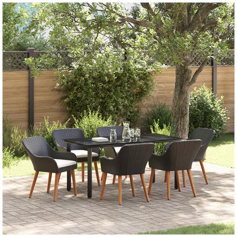 Set pranzo giardino 7 pezzi in polyrattan nero - Foto 2