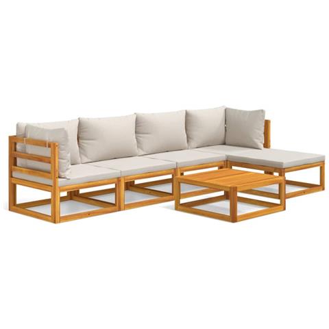Set Salotto Giardino 6pz Cuscini Grigio Chiaro Legno Massello - Foto 1