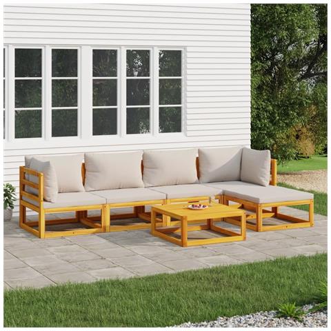 Set Salotto Giardino 6pz Cuscini Grigio Chiaro Legno Massello - Foto 2