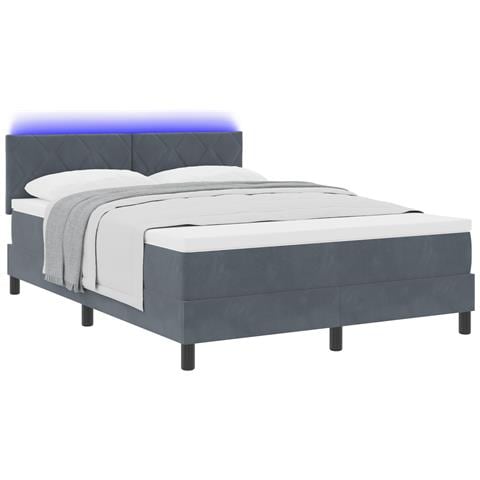 Letto con Rete a Molle con Materasso e LED Grigio Scuro 160x200 cm Velluto - Foto 1