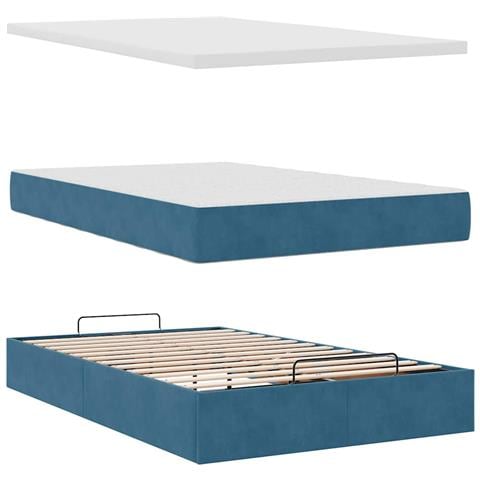 Pouf Letto con Materasso e LED Blu Scuro 120x190cm in Velluto - Foto 9
