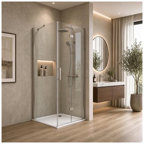 Box Doccia Angolare 70x120 Cm Porta A Soffietto + Fisso H200 Cm Cristallo 6 Mm Profilo Satinato Zaira - Foto 6