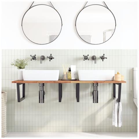 Ripiano A Parete Per Lavabo In Acciaio E Massello Di Acacia - Foto 2