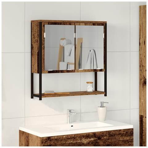 Mobile da bagno con specchio in legno vecchio 60x16x60 cm in legno ingegnerizzato - Foto 2