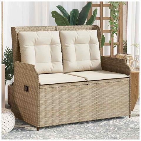 Panca Reclinabile da Giardino con Cuscini Beige in Polyrattan - Foto 2