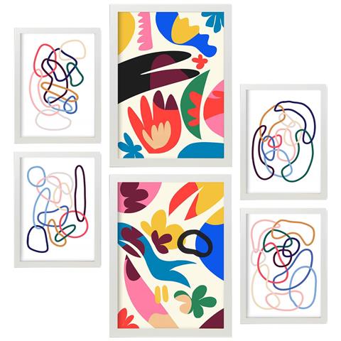 Set Di 6 Stampe Dipinti Decorativi Estetici Con Fiori Astratti Per Il Tuo Soggiorno, Camera Da Letto, Casa A3 & A4 Cornice Bianca - Foto 1