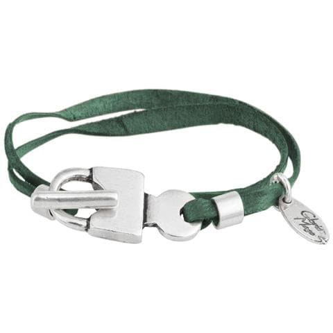 Bracciale Con Doppio Lucchetto Con Cinturino Verde E Lucchetto Placcato Argento - Foto 1