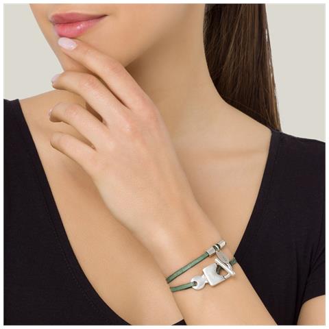 Bracciale Con Doppio Lucchetto Con Cinturino Verde E Lucchetto Placcato Argento - Foto 2