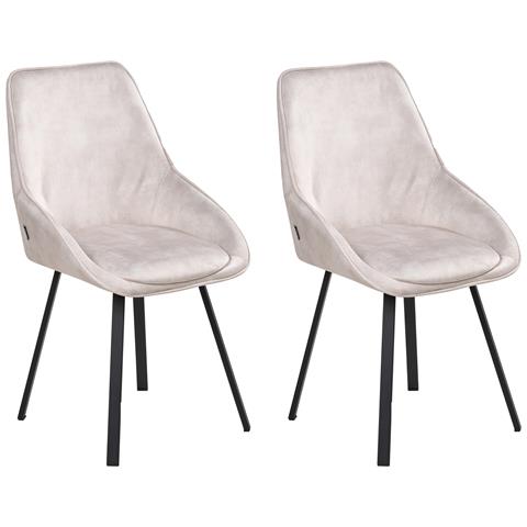 Set Di 2 Sedie Da Pranzo Terlton Velluto Beige Chiaro - Foto 2