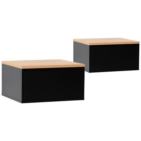 Set Di 2 Comodini Sospes Desi 1 Cassetti Colore Nero /rovere - Foto 1