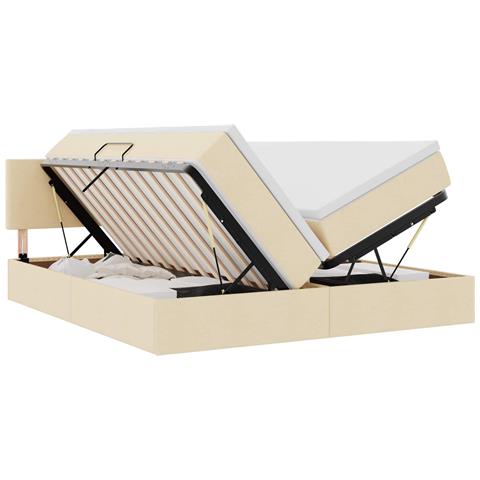 Letto con luci a strisce a LED Crema 200 x 200 cm Tessuto - Foto 1