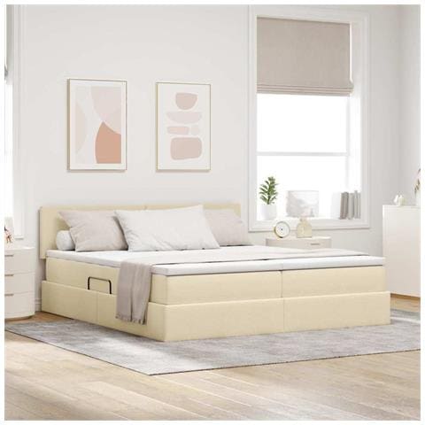 Letto con luci a strisce a LED Crema 200 x 200 cm Tessuto - Foto 2