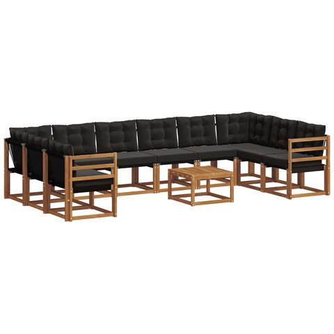 Set di divani da esterno con cuscino 11 pcs Naturale e Nero - Foto 1