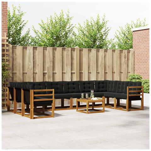Set di divani da esterno con cuscino 11 pcs Naturale e Nero - Foto 2