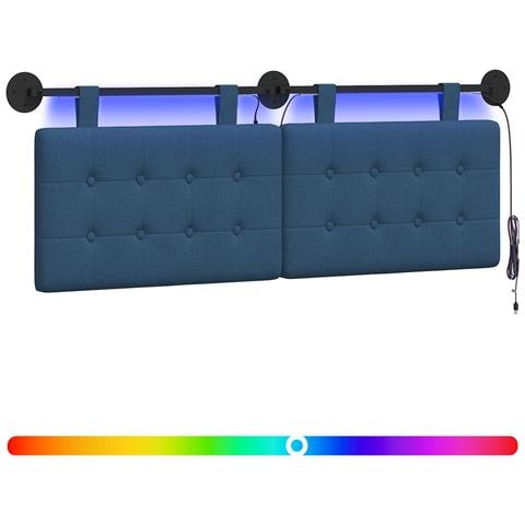 Testiera sospesa Con luce LED Blu Tessuto - Foto 1