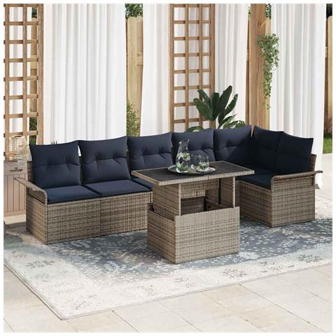 Set Divano da Giardino con cuscino 7 pcs Grigio Poly Rattan - Foto 2