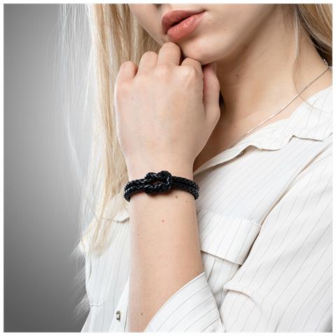 Bracciale da Donna in Pelle Premium, ""Knot"", 18cm, Nero - Foto 2