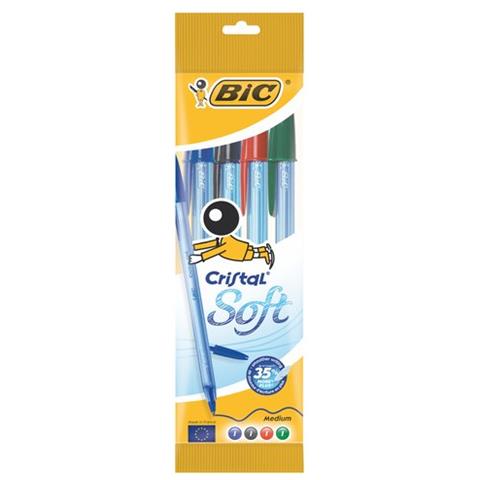 Penna A Sfera Con Cappuccio Ventilato Inchiostro Assortito (blu, nero, rosso E Verde) - Cristal Soft Blister Appendibile 4 Penne - Foto 1