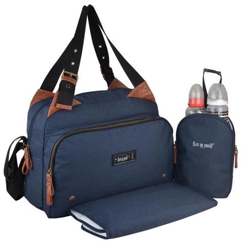 Borsa Per Pannolini Per Bambini A Bordo - Borsa In Denim Blu Titou - 2 Scomparti 8 Tasche - Borsa Per Il Pranzo - Borsa Per Fasciatoio Con Chiusura Sporca - Foto 1