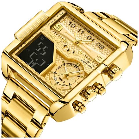 HTN - Orologi Da Uomo Di Moda Di Lusso Orologi Da Uomo In Acciaio  Inossidabile Sportivo Quadrato Analogico Digitale Grande Al Quarzo Da Uomo  | Orologi Al Quarzo - Oro - ePRICE