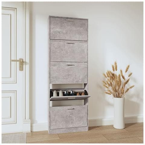 Scarpiera Grigio Cemento 59x17x169 Cm In Legno Multistrato - Foto 6
