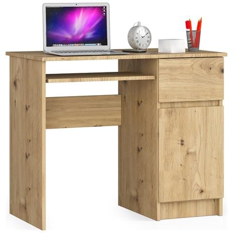 Scrivania per computer PIKSEL destro, 1 anta e 1 cassetto, 90x50x77 cm, Colore Quercia Artisan - Foto 1