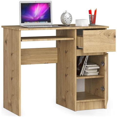 Scrivania per computer PIKSEL destro, 1 anta e 1 cassetto, 90x50x77 cm, Colore Quercia Artisan - Foto 2