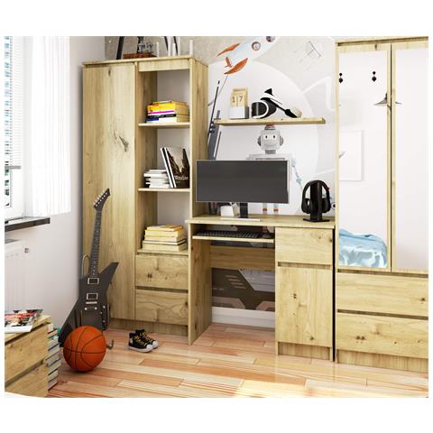 Scrivania per computer PIKSEL destro, 1 anta e 1 cassetto, 90x50x77 cm, Colore Quercia Artisan - Foto 4