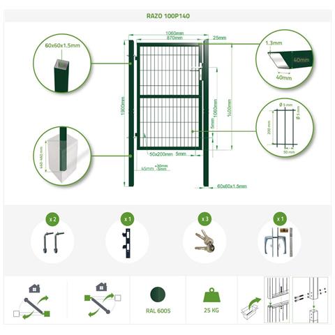 Pacchetto Cancello Battente In Rete Razo 300b140 + Cancello Verde Da 1 M - Foto 8