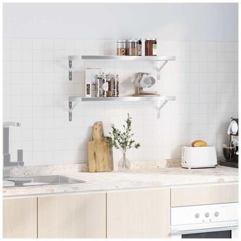 Mensole A Muro 2 Pz 75x23,5 Cm Argento In Acciaio Inossidabile - Foto 9