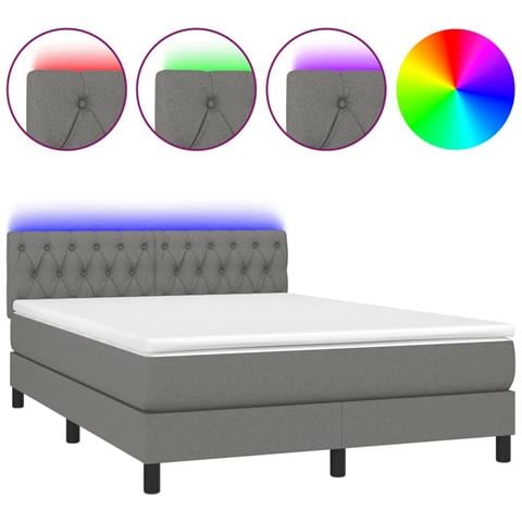 Letto a Molle Materasso e LED Grigio Scuro 140x200cm in Tessuto - Foto 1