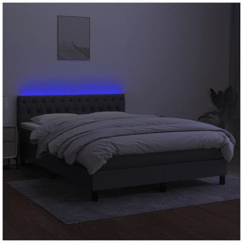 Letto a Molle Materasso e LED Grigio Scuro 140x200cm in Tessuto - Foto 8
