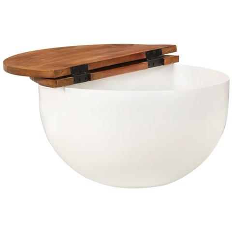 Tavolino Da Salotto Bianco 50x27 Cm Legno Massello Di Recupero - Foto 3